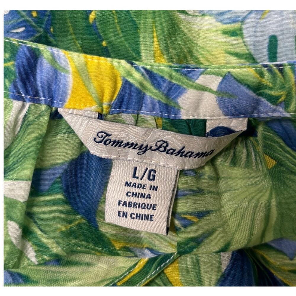 Tommy Bahama Women Tropical Blouse Large Green Blue Floral V Tunic Boho Top - Picture 6 of 7